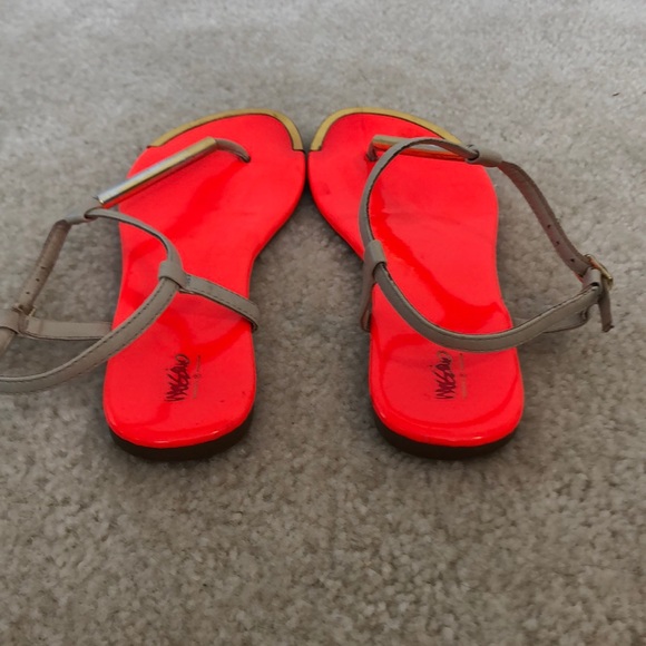 Neon Orange T-Strap Sandals - Picture 5 of 7